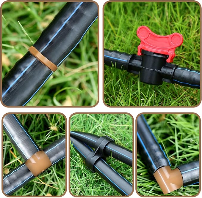 68 Pcs Drip Irrigation Fitting Kit 1/2 Inch Tubing Set, Switch, Tee, Coupling, Elbow and End Cap Plastic Plug, Drip Irrigation Connector for Compatible Drip or Sprinkler System