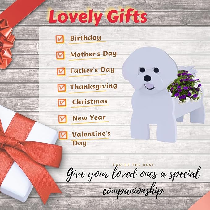 Bichon Frise Dog Planter Plant Pots,Cute Garden Dog Flower Planter,Dog Planters Birthday Gifts for Women,Office,Indoor/Outdoor Decor（9.45 * 8.27 * 13.39in）