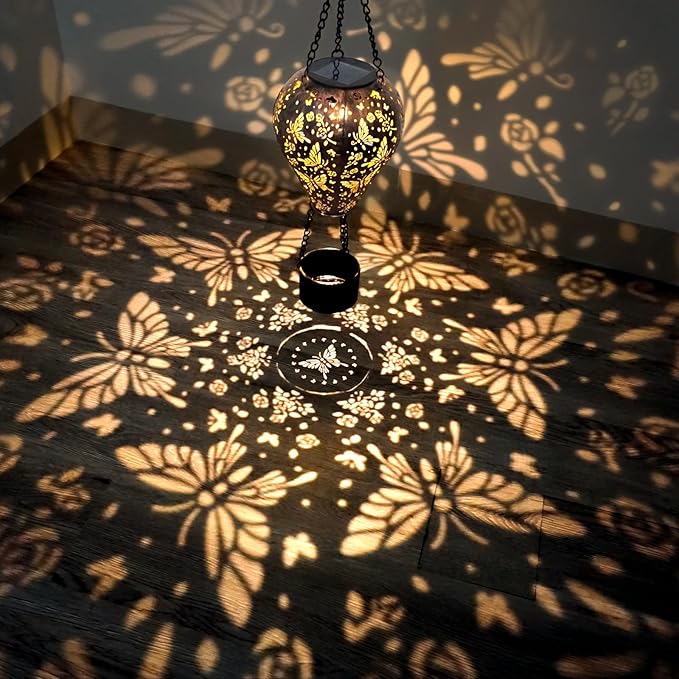 2-Pack Butterfly Decor Hot Air Balloon Solar Lantern – Outside Decorative Hanging Light for Garden Yard Patio Porch Lawn and Pathway – Unique Housewarming, Birthday Gift for Women Mom Grandma