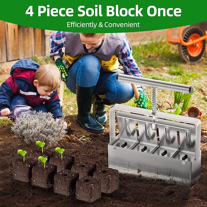 Soil Blocker, Soil Block Maker for Seed Starting with Strong Hand Held, 4 Pcs 2-Inch Soil Blocking Tool for Grow Seedling, Seed Starter Soil Tray Garden Potting Soil, Indoor Outdoor Plants