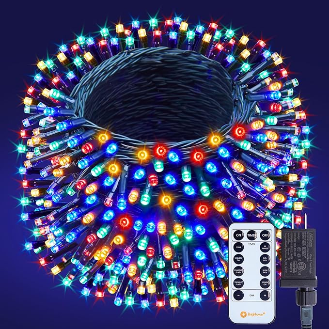 Minetom 168Ft Christmas String Lights, 600 LEDs Twinkle Christmas Tree Lights String- 8 Lighting Modes Fairy Lights for Christmas Trees Indoor Outdoor Holiday, Multicolor, AED09-02900200GQIP44