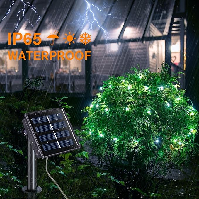 QITONG 4 Pack White Solar Fairy Lights, Each 33ft 100 LED String Light Outdoor Waterproof, 8 Modes Silver Wire Solar Twinkle Lights