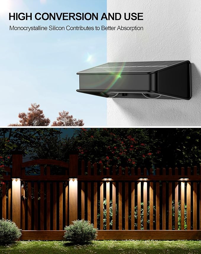 Solar Fence Lights 10 Pack, 9 Color Modes Outdoor Bulb Waterproof Led IP65, Solar Outdoor Lights for Backyard/Railing/Step/Wall/Patio/Yard (Black)