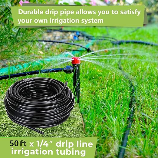 50 Foot (15 m) Drip Hose,1/4" Blank Distribution Hose Drip Hose with 6 Packs of 1/4 "Drip Tee Connectors,Suitable for Quick Connector Irrigation Systems,Small Garden Irrigation Systems