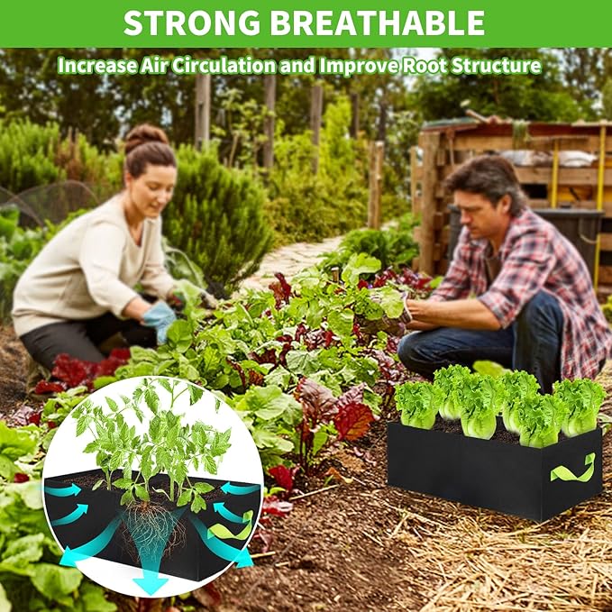 2 Pack Plant Grow Bags,ANGELIOX 2-Grids Rectangle Grow Bag,10 Gallon Heavy Duty 400G Fabric Garden Bed, Square Nonwoven Flower Planter Containers for Vegetable ,Flowers,Fruit/Growing Pots with Handles