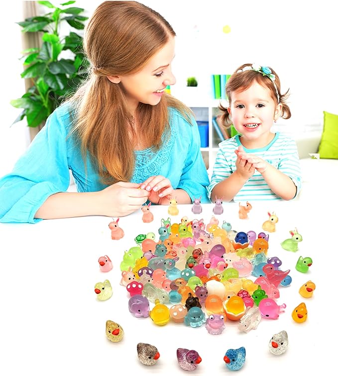 Mini Resin Animals Figures to Hide 100Packs Luminous Tiny ducks Dinosaurs Miniature Figurines Glow in The Dark for Fairy Garden Dollhouse Micro Landscape Aquarium Potted Party Favor Decor (100)