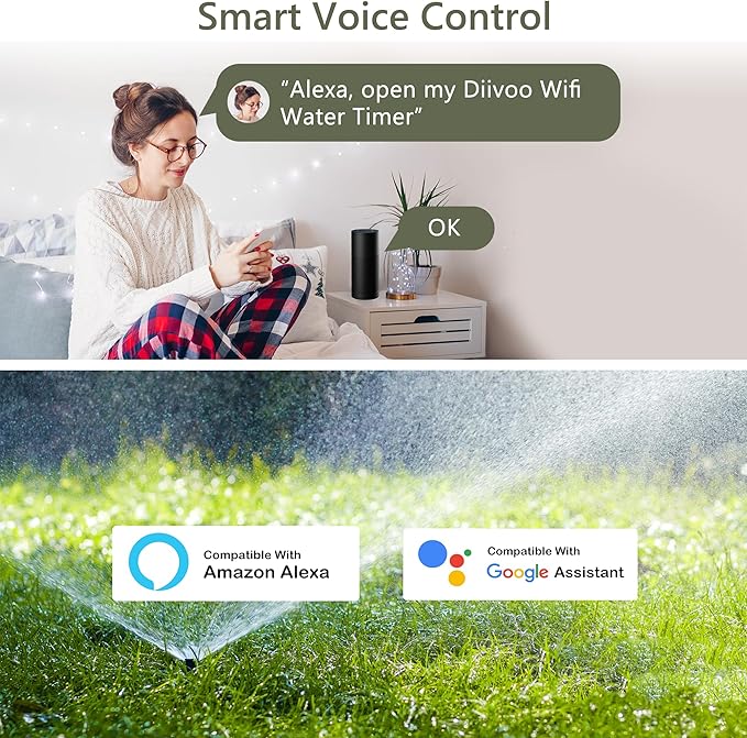 Diivoo WiFi Water Timer 3 Zone, Smart Sprinkler Hose Timer Compatible with Alexa and Google, Remote Control Irrigation Timer, Automatic Manual Watering, Rain Delay, for Garden, Lawns and Yards
