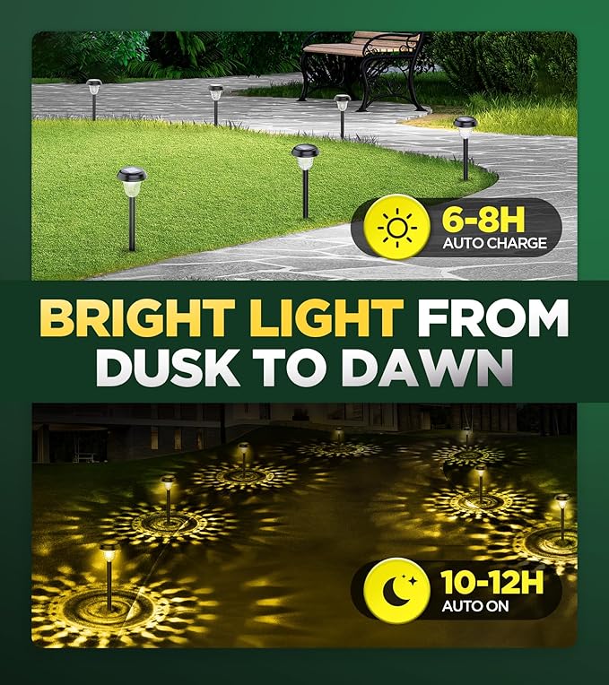 10 Pack Ultra Bright Solar Lights Outdoor Waterproof, from Dusk to Dawn Up to 12H Solar Light for Outside, Auto On/Off Solar Powered Garden Pathway Lights, Landscape Lighting (Warm White)