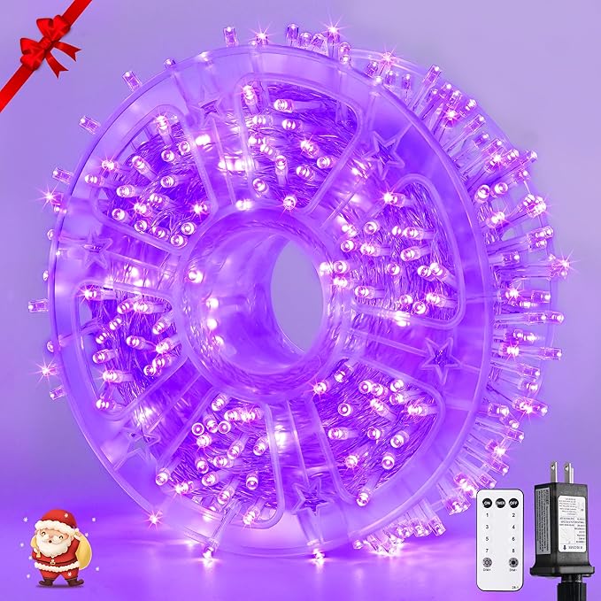 JMEXSUSS 400 LED Halloween Lights, 8 Modes Purple String Lights Indoor,132ft Purple Lights Outdoor Waterproof for Halloween, Christmas,Party,Xmas Tree Lights Decor, EXS-S-0400-R