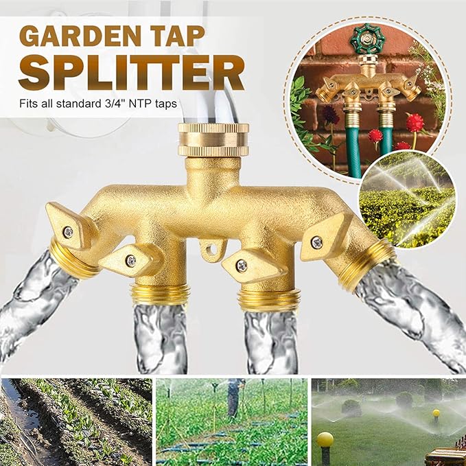 Heavy Duty Garden Faucet Splitter Hose Splitter (4-Way Brass)