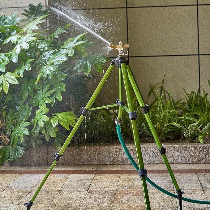 2 Pack Tripod Sprinklers for Yard,Nalupatio Impact Sprinkler on Tripod Base,Heavy Duty Brass Sprinklers,270 Degree Large Area Irrigation,3/4 Inch Connector Sprinkler with Legs Flip Locks for Lawn/Yard
