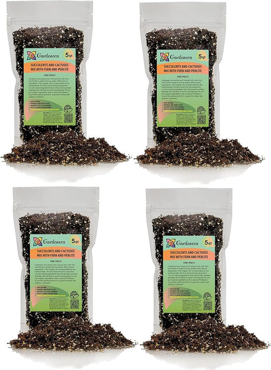 Fern + Perlite Soil Mix - 10 Quart - for Repotting and Planting Succulents and Cactuses (4 Bags of 5 Quart)