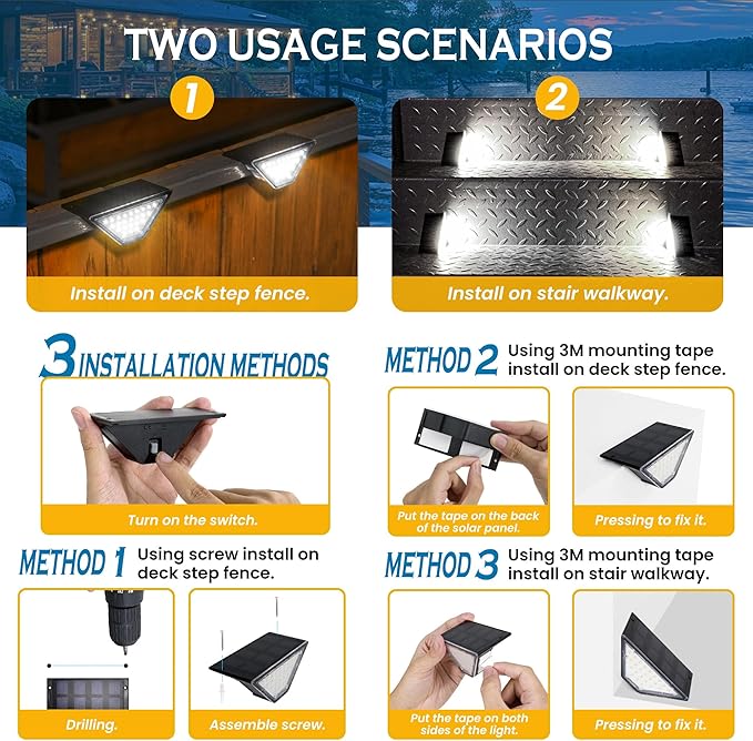 SOLPEX Solar Step Lights for Outside, 24 LEDs Solar Stair Lights Outdoor Waterproof Decor for Porch, Front Door, Stair, Step, Deck, Fence, Balcony, Patio, Wall, Yard, Garden(12 Pack, Cold White)