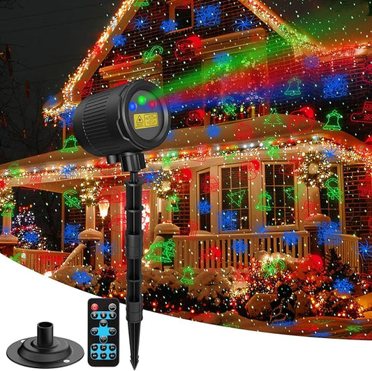 Christmas Laser Lights Outdoor, 3 Color RGB Laser Christmas Projector Lights Outdoor, Waterproof Holiday Laser Light Projector Outdoor Indoor for Home Yard Garden Decoration
