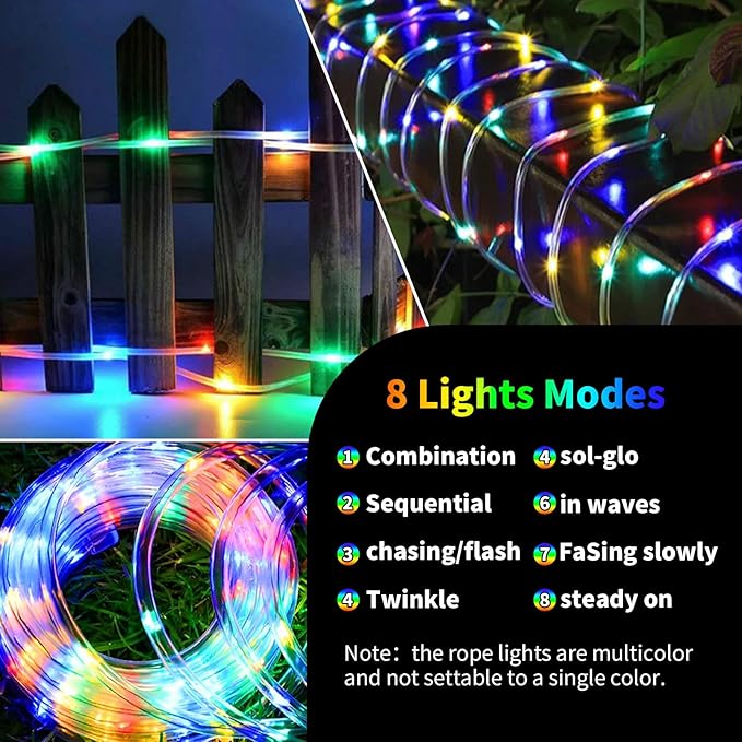 Solar Rope Lights 4 Pack,39FT 100LEDs Multicolored Waterproof Outdoor String Lighting,Remote-Control, for Pathway Pool Patio Garden Palm Tree Christmas Halloween(Multi-Color)