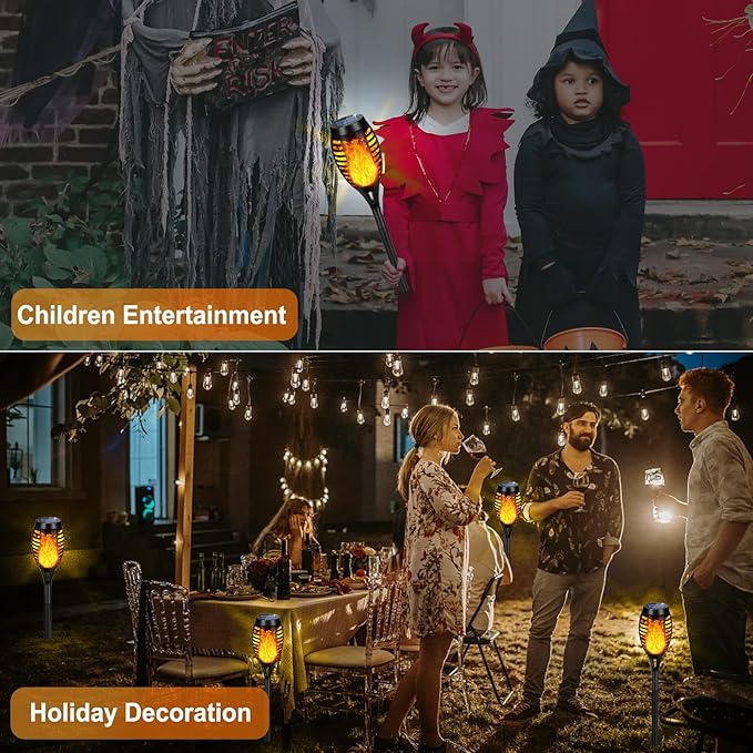 Solar Lights Outdoor Waterproof, Upgraded 6 Pack Solar Torch Light with Flickering Flame for Garden Decor, Mini Solar Outdoor Lights LED Tiki Torches for Outside Patio Yard Pathway Decoration