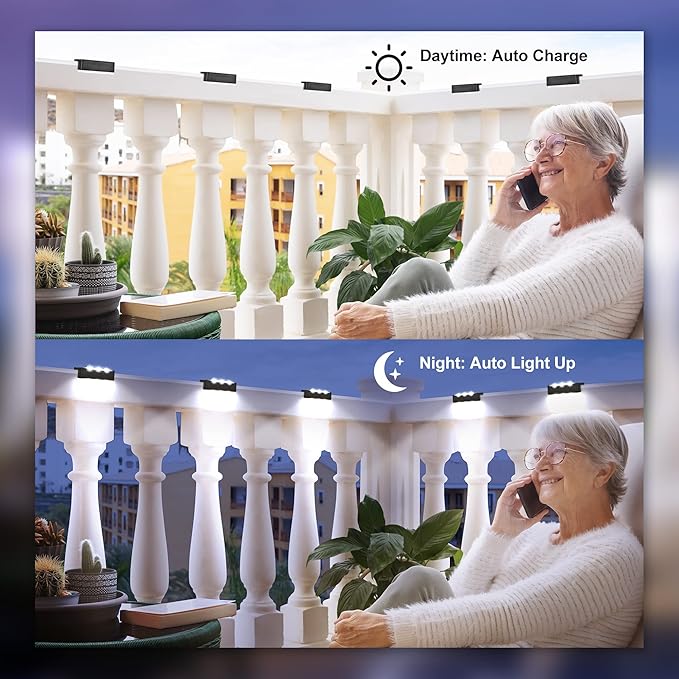 SOLPEX Solar Fence Lights, 6 LEDs Solar Lights Outdoor Waterproof Solar Powered for Deck, Stair, Front Porch, Balcony, Walkway, Garden, Yard, Patio, Pool Decor, IP65 Waterproof (4 Pack, Cold White)