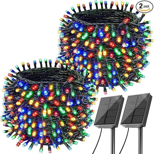 Solar Christmas Lights Outdoor, 2 Pack 144ft 400 LED Solar Christmas Lights Outdoor, 8 Modes Solar String Lights for Christmas Fence Holiday Xmax Decorations (Multicolor)