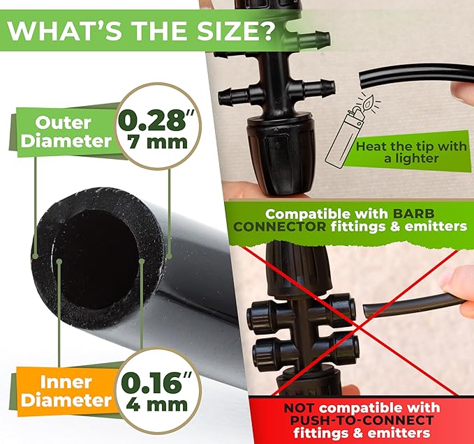 CARPATHEN 1/4 Drip Irrigation Tubing - 100 ft Black Drip Irrigation Hose Perfect for DIY Garden Irrigation System, Hydroponics, Misting Tubing, or as Blank Distribution Tubing for Any Garden Project