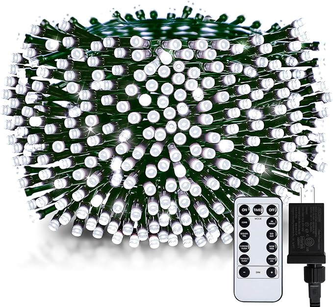 Christmas Tree Lights Outdoor, 168Ft 600 LED Twinkle Fairy Lights String Lights with 8 Light Modes for Christmas LED Garland Wreath Wedding Indoor Holiday Decorations with Dark Green Wire, Cool White