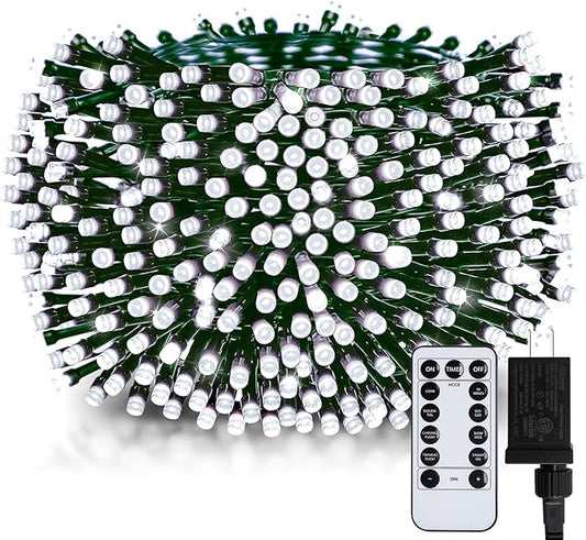 Christmas Tree Lights Outdoor, 168Ft 600 LED Twinkle Fairy Lights String Lights with 8 Light Modes for Christmas LED Garland Wreath Wedding Indoor Holiday Decorations with Dark Green Wire, Cool White