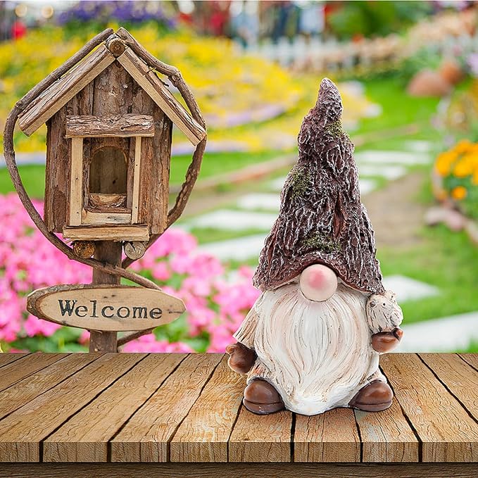 Leekung Garden Gnomes Statue Outdoor Decor,Gnomes Garden Decorations,Indoor gnome Figurine Woodstone Color for Home Decoration