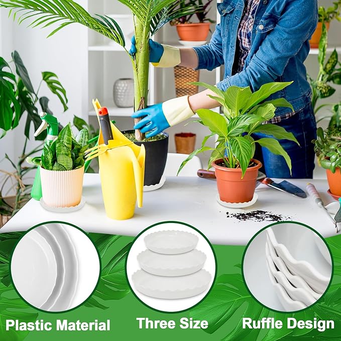 12 Packs Wave Plant Saucer - Plastic Flower Pot Drip Trays/Durable Heavy Duty White Plant Tray for Indoor and Out Door Plant(6/8/10 inch)
