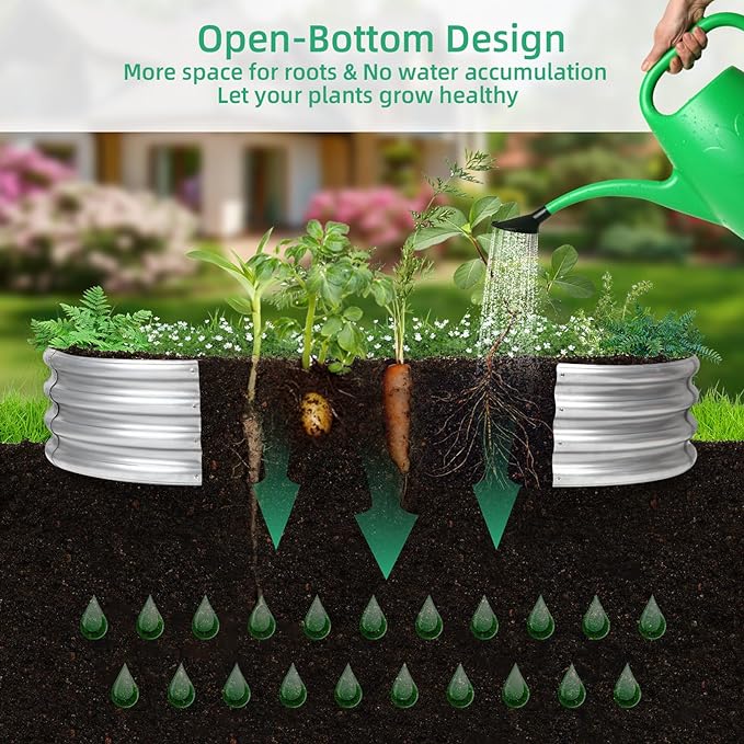 6x3x1ft Thickening Galvanized Raised Garden Bed, Planter Box for Outdoor, Oval Larger Space Garden Bed Planter for Herbs, Vegetables, Fruits