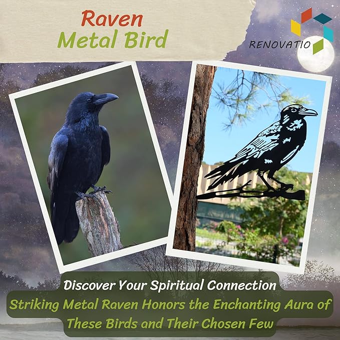 Renovatio Metal Bird Decor – Artistic Raven Silhouette, Metal Garden Ornament, Outdoor Tree Decorations – A Remarkable Yard & Lawn Decor – Raven (Black)