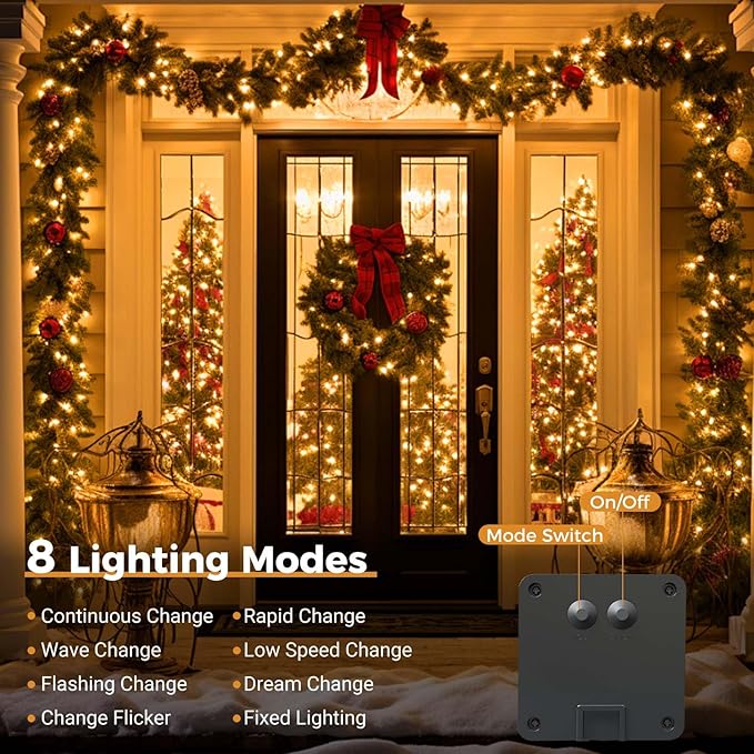 btfarm 2 Pack Solar String Lights Outdoor, 240LED 78Ft Solar Christmas Lights Outside Waterproof, 8 Modes Solar Powered Tree Twinkle Light for Garden Yard Patio Party Decoration,Warm White