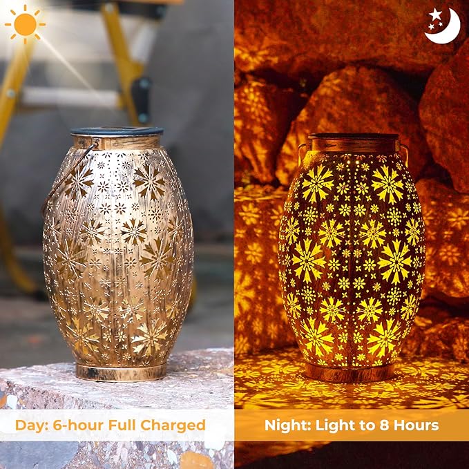 Solar Lanterns Outdoor Waterproof - 2 Pack Hanging Solar Lights Outdoor, Halloween Decorative Retro Metal Lanterns with Handles for Yard, Patio, Tabletop, Pathway, Gardening Gifts for Women Men