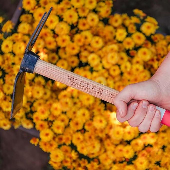 Adler - The Lily Garden Hoe, Heavy Duty Yard Tool Lawn Care, Loosening Soil, Weeding, and Digging, Steel Head 10.6 inches, Wood Handle 17.7 inches (Mocha)