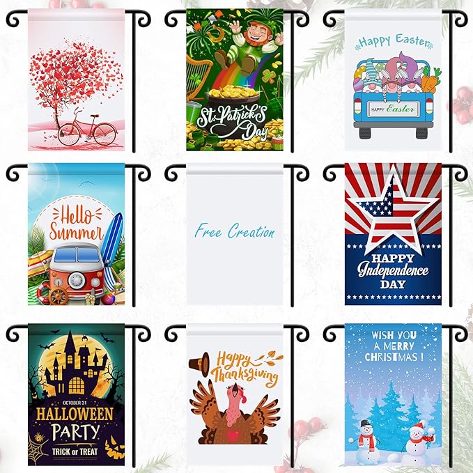 Shimeyao 54 Pcs Blank Sublimation Flags DIY Lawn Garden Flags 11.8 x 17.7 Inches Polyester Blank Heat Transfer Banner for Valentine's Day Wedding Indoor Outdoor Party Decoration