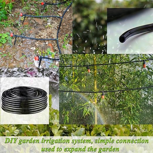 Drip Irrigation Kit, 1/4 Inch Polyethylene Distribution Irrigation Pipe for Micro-Spraying, Emitter Connecting Pipe Kit, DIY Garden Water-Saving Irrigation System with Blank Branch Hose. (01, 49FT)