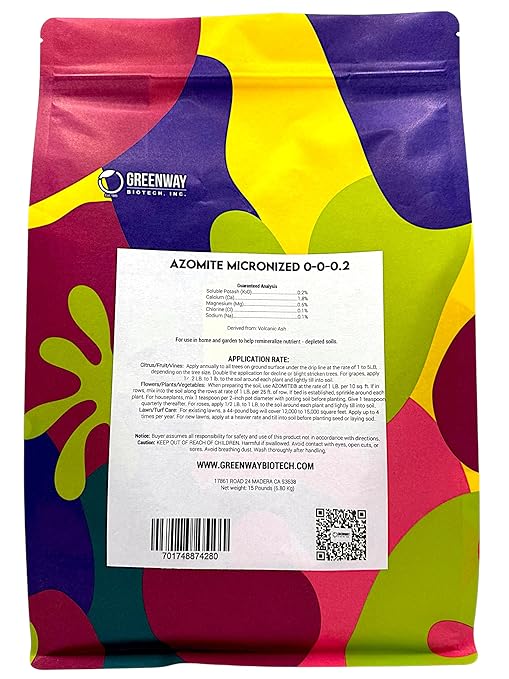 Greenway Biotech Azomite Rock Dust Volcanic Ash Organic Fertilizer with Micronutrient and Trace Minerals- Natural Mineral Soluble Plant Fertilizers for Enhances and Increases Crop Yield (15 Pounds)