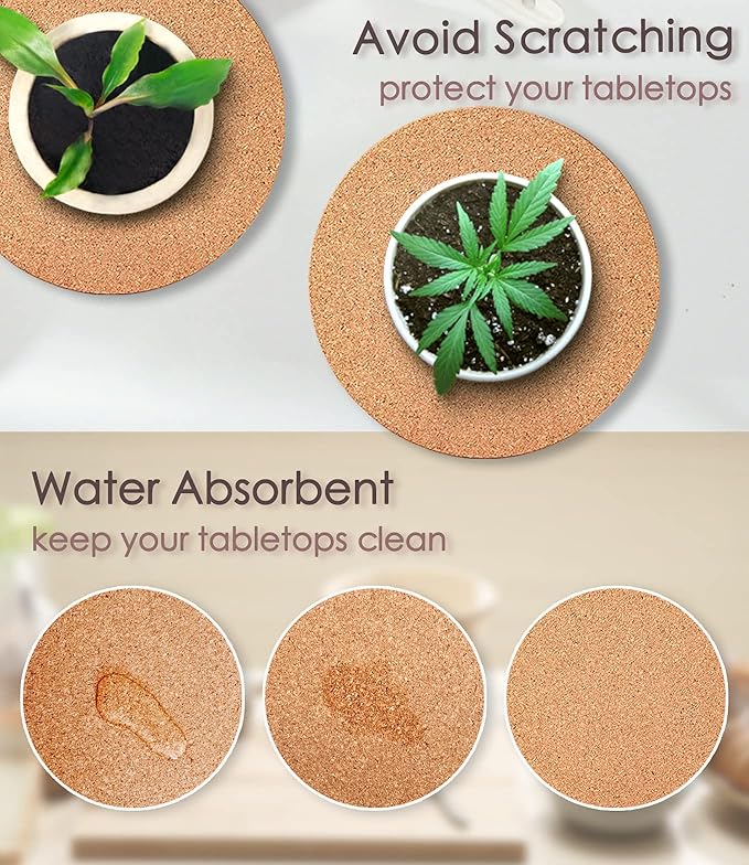 Cork Plant Coasters, Layers Hard Thick Cork Planter Coaster, 10 Inch Absorbent Cork Plant Mats, Cork Trivets for Hot Dishes, Cork Plant Coasters for House Plants, 3 Pcs