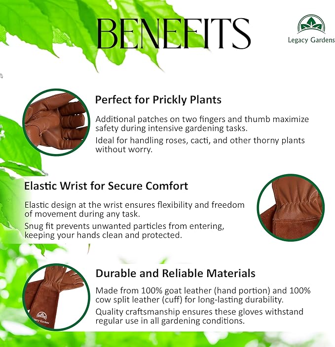 Thorn Resistant Leather Gardening Gloves for Men & Women – Long Gauntlet Rose Pruning Gloves with Forearm Protection for Pruning and Yard Work - Small Brown