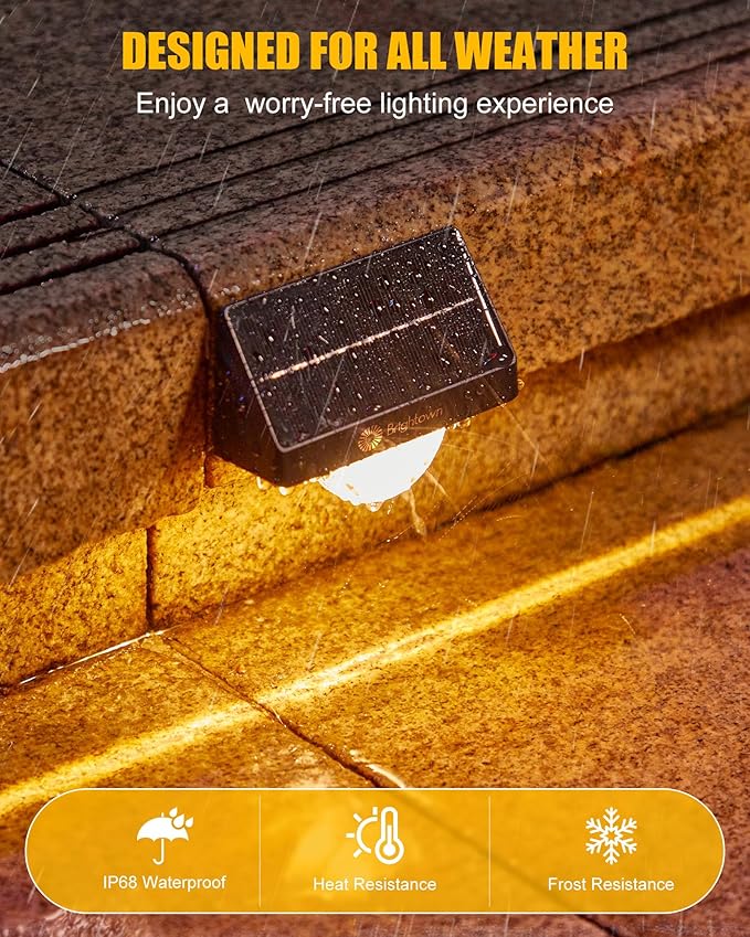 Brightown Solar Stair Lights Outdoor, Solar Step Lights Outdoor Waterproof IP68, Multiple Color Modes Outdoor Step Light for Garden Stair, Front Step, Front Porch, Deck, Sidewalk and Pool