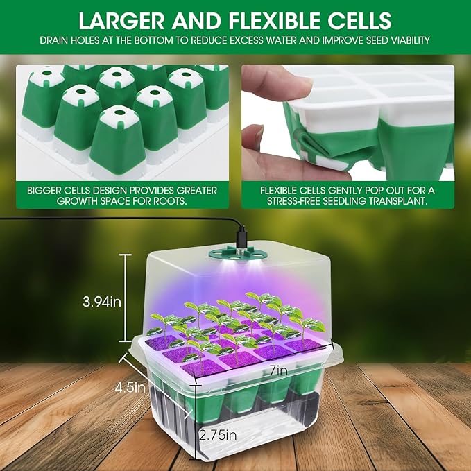 60 Cells Self Watering Seed Starter Tray with Soft Silicone Cells, 5 Pack Reusable Seed Starter Kit for Greenhouse Propagator Station Planting Growing