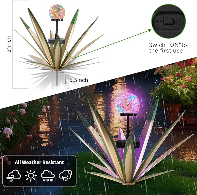 Tequila Rustic Sculpture Metal Yard Decor Hand Painted Metal Agave Garden Statue Green 2PCS