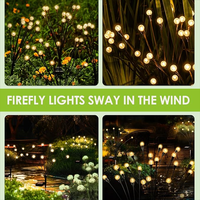 10 LED Solar Garden Lights, 6 Pack Solar Firefly Lights Outdoor Waterproof, Solar Crystal Ball Swaying Lights, Firefly Garden Lights Solar Outdoor (Warm White)