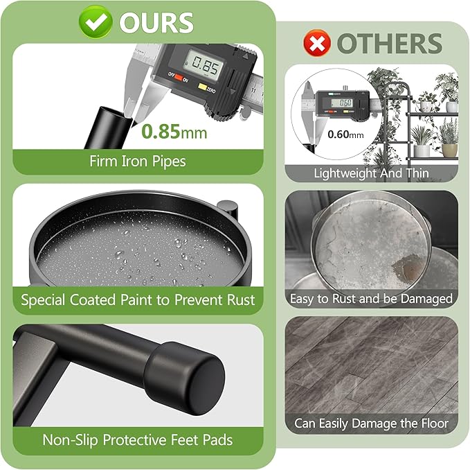 5-Tier Metal Plant Stand Indoor, Foldable Corner Plant Shelf Outdoor, Rotatable Tiered Tall Plant Stand, Black Multiple Plant Stands for Patio Living Room Balcony Garden Home Decor