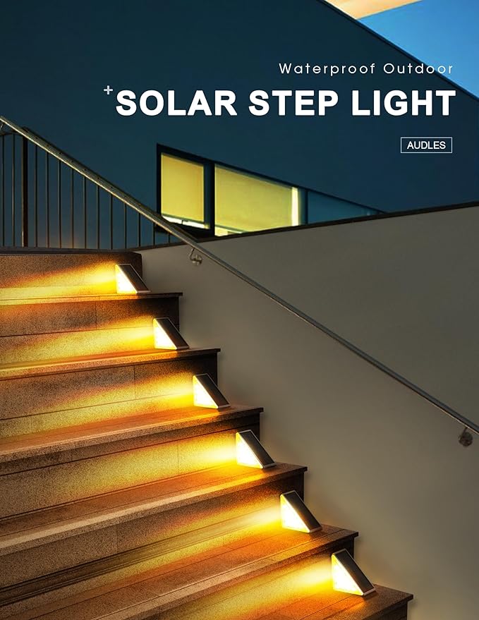 LED Solar Step Lights Waterproof Outdoor Stair Lights, Warm White Solar Deck Lights IP67 Solar Decoration Lights for Yard, Patio, Garden, Walkways, Front Door, Pathway, Driveway, Porch 12 Pack