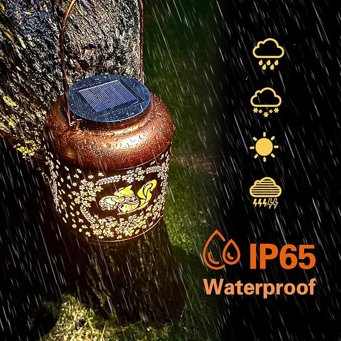 Squirrel Solar Lanterns Outdoor Waterproof Hanging Solar Lights Squirrel Gifts for Women Men Metal Decorative LED Lanterns for Yard, Patio, Lawn, Tabletop, Pathway, Landscape, Garden Decor