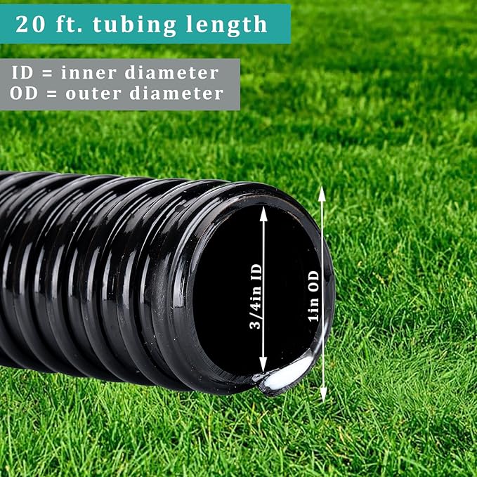 Pond Tubing ID 3/4” × 50ft Black Corrugated Flexible Reinforced Waterfall Pond Tube Sump Pump Hose, Non-toxic & Kinkproof (50 ft, 3/4" ID)