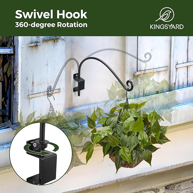 Kingsyard Swivel Plant Hangers Outdoor - 12 Inch Heavy Duty Wall Plant Hooks for Hanging Plant Baskets Bird Feeder Lanterns Wind Chimes