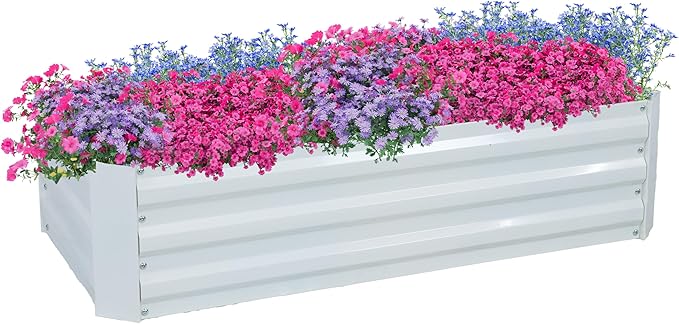 Sunnydaze Galvanized Raised Garden Bed - Metal Raised Bed for Gardening - Outdoor Planter Box for Flowers, Plants, and Vegetables - Ivory White - 48" W x 24" D x 12" H Rectangle