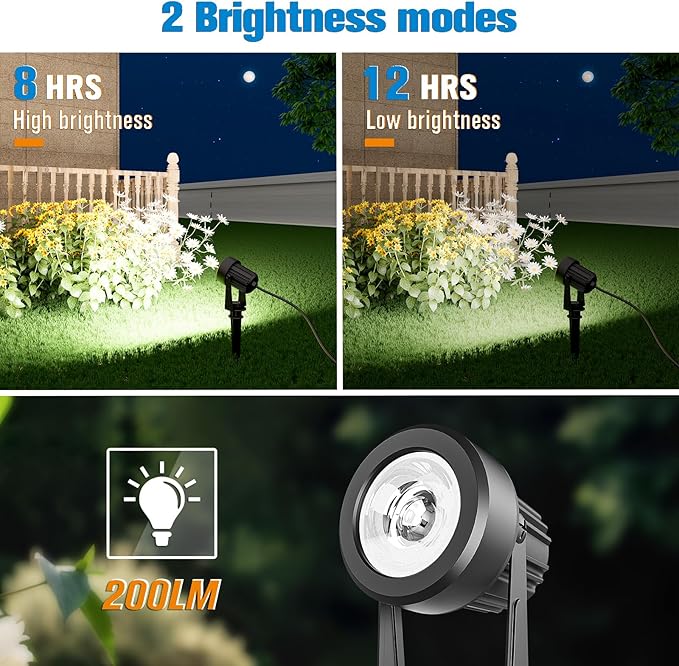APONUO Solar Spot Lights Outdoor 4-in-1 Solar Landscape Lighting Dusk to Dawn Solar Uplights IP65 Waterproof 9.8ft Cable Outdoor Spot Lights for Yard Pathway Garden Tree Decoration (Cool White)