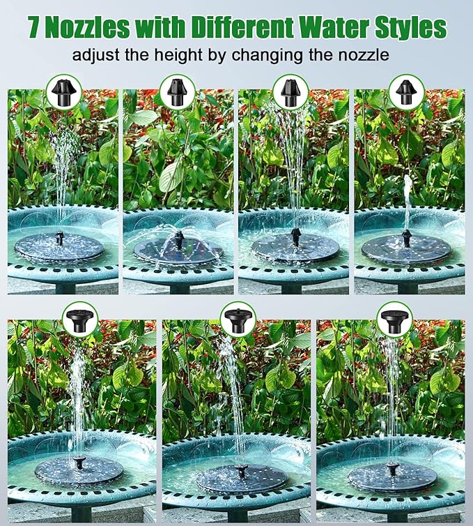 SZMP Solar Fountain Upgraded, 4W Bird Bath Fountain Pump with 7 Colors Lights, 7 Nozzle & 4 Fixer, 4000 Battery, Solar Water Fountain for Garden, Pool, Pond, Fish Tank