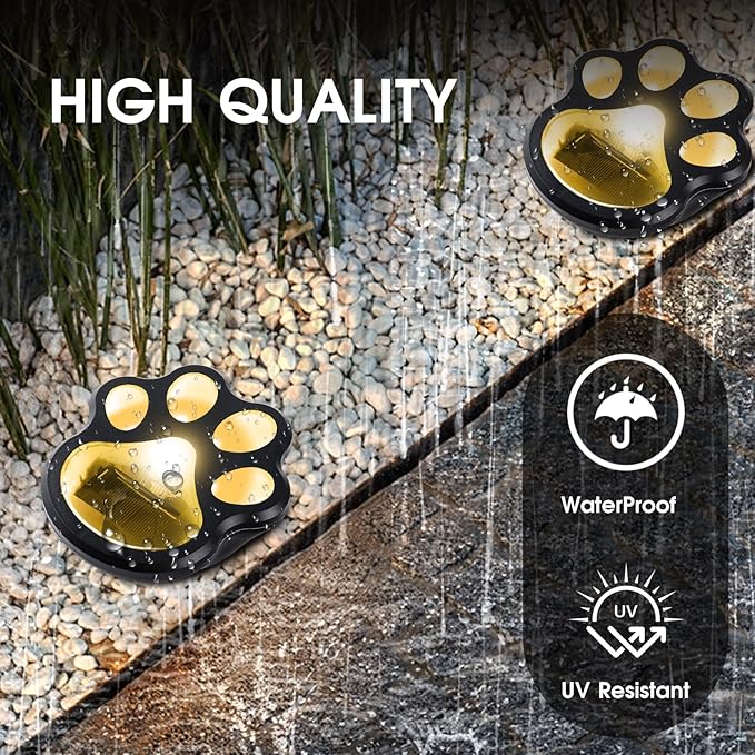 Set of 4 Wireless Solar Dog Paw Print Lights, 5.1" LED Garden Lanterns, Waterproof Outdoor Animal Pet Decor for Garden, Pathway, Yard & Patio, Multicolor Changing Lights